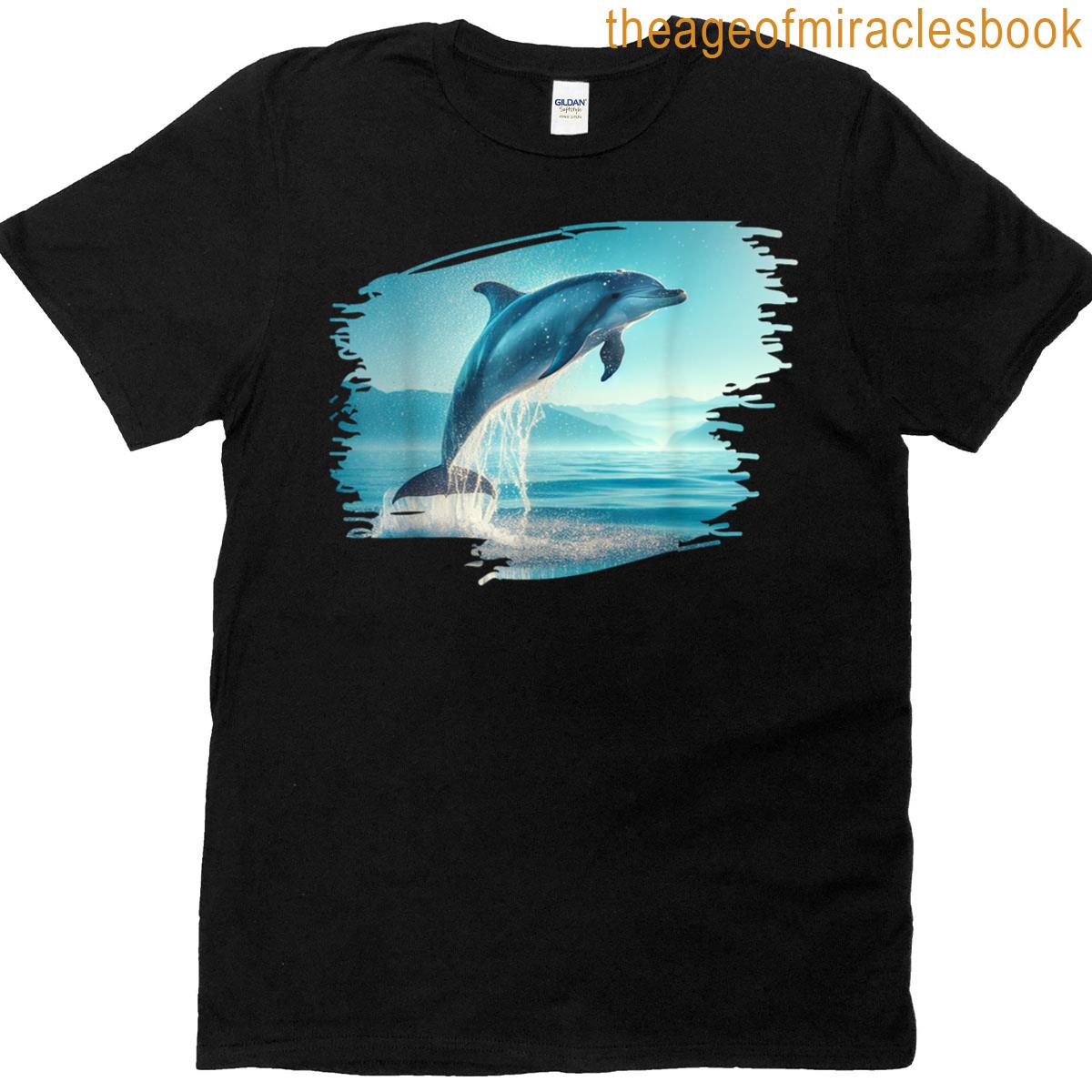Dolphin Jumping From Ocean Dolphin Breaching With Sunset T-shirt