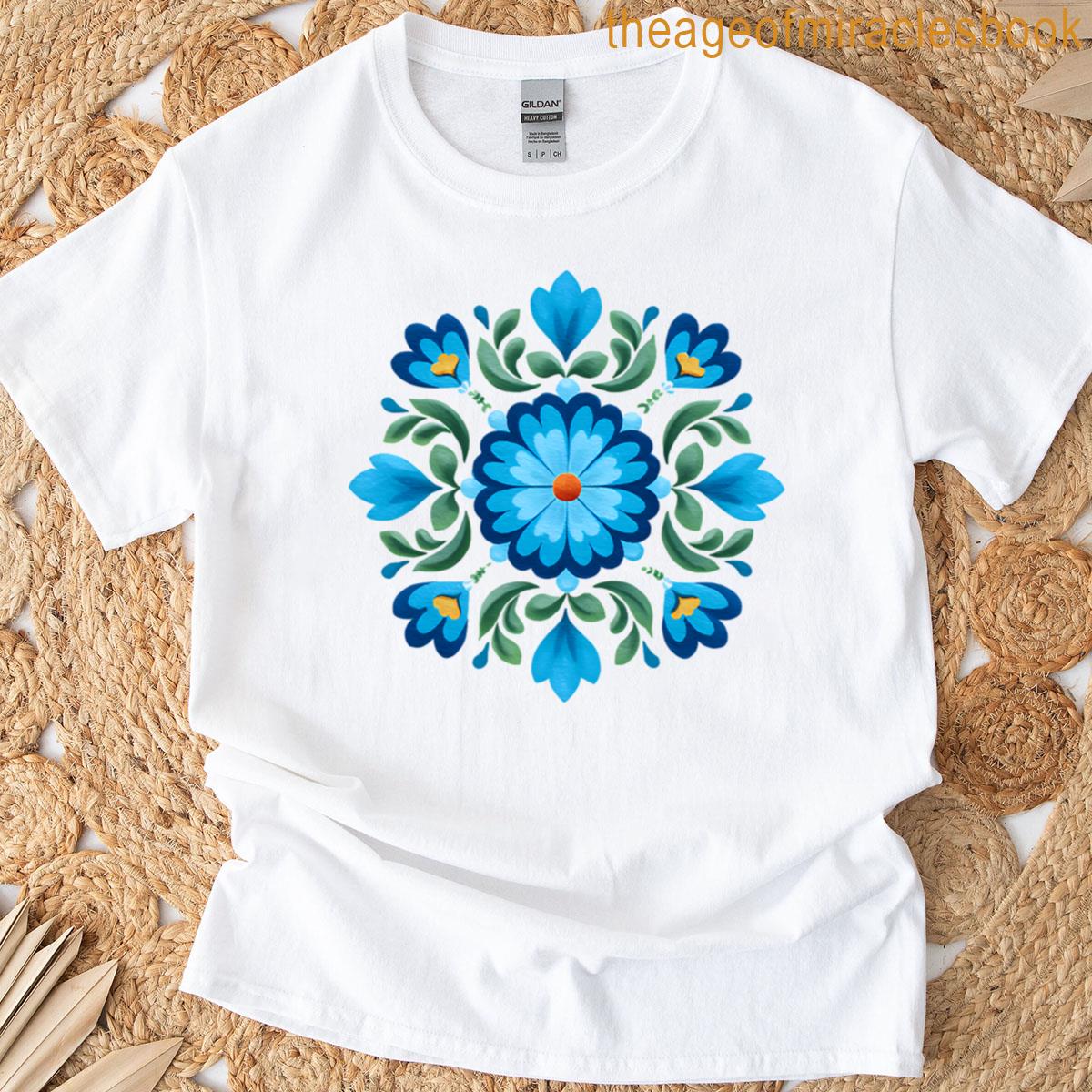 Floral Pattern Blue Mandala T-shirt