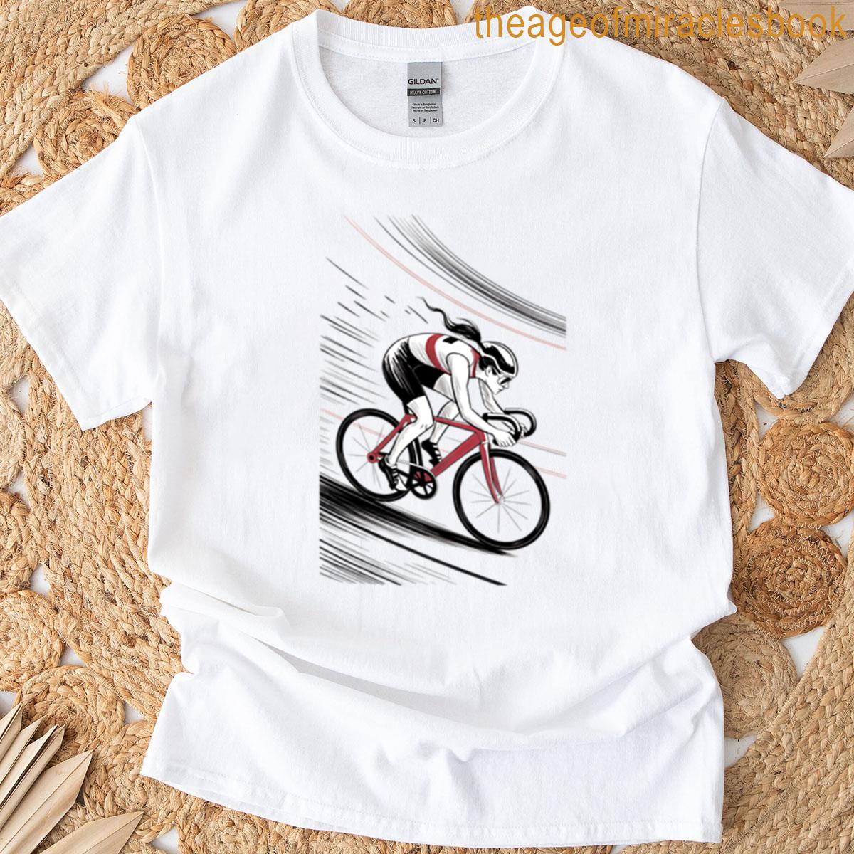Dynamic Female Cyclist Track Race T-shirt