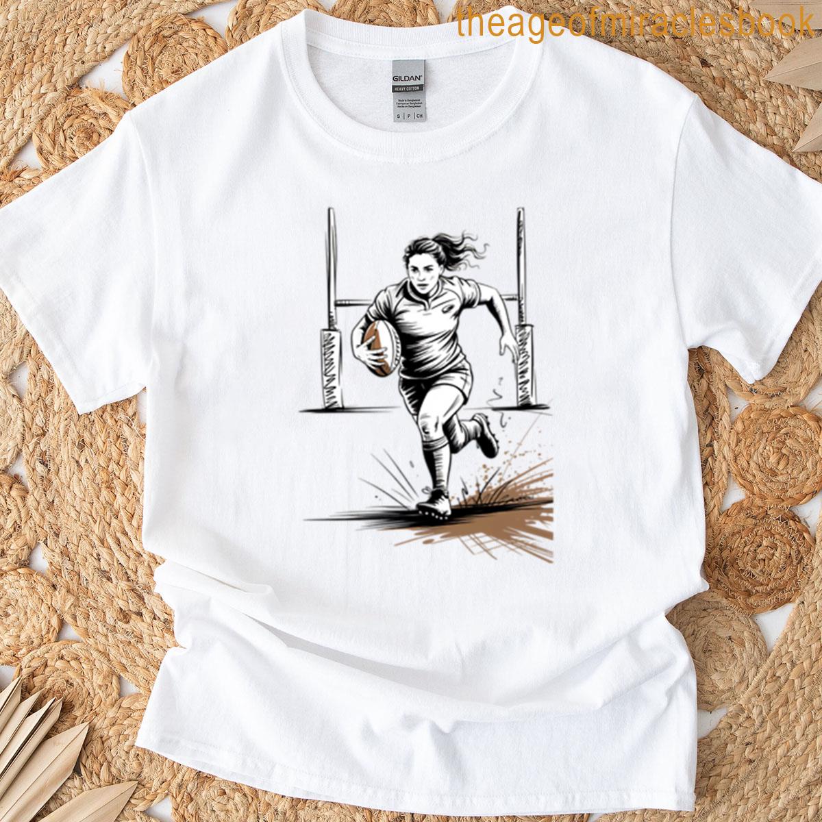 Dynamic Female Rugby Player Try T-shirt