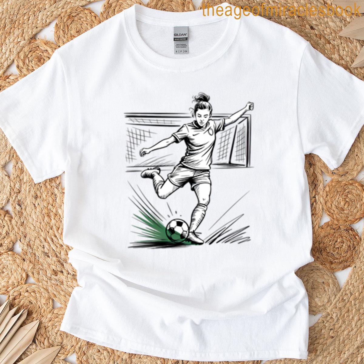 Dynamic Female Soccer Player Kick T-shirt