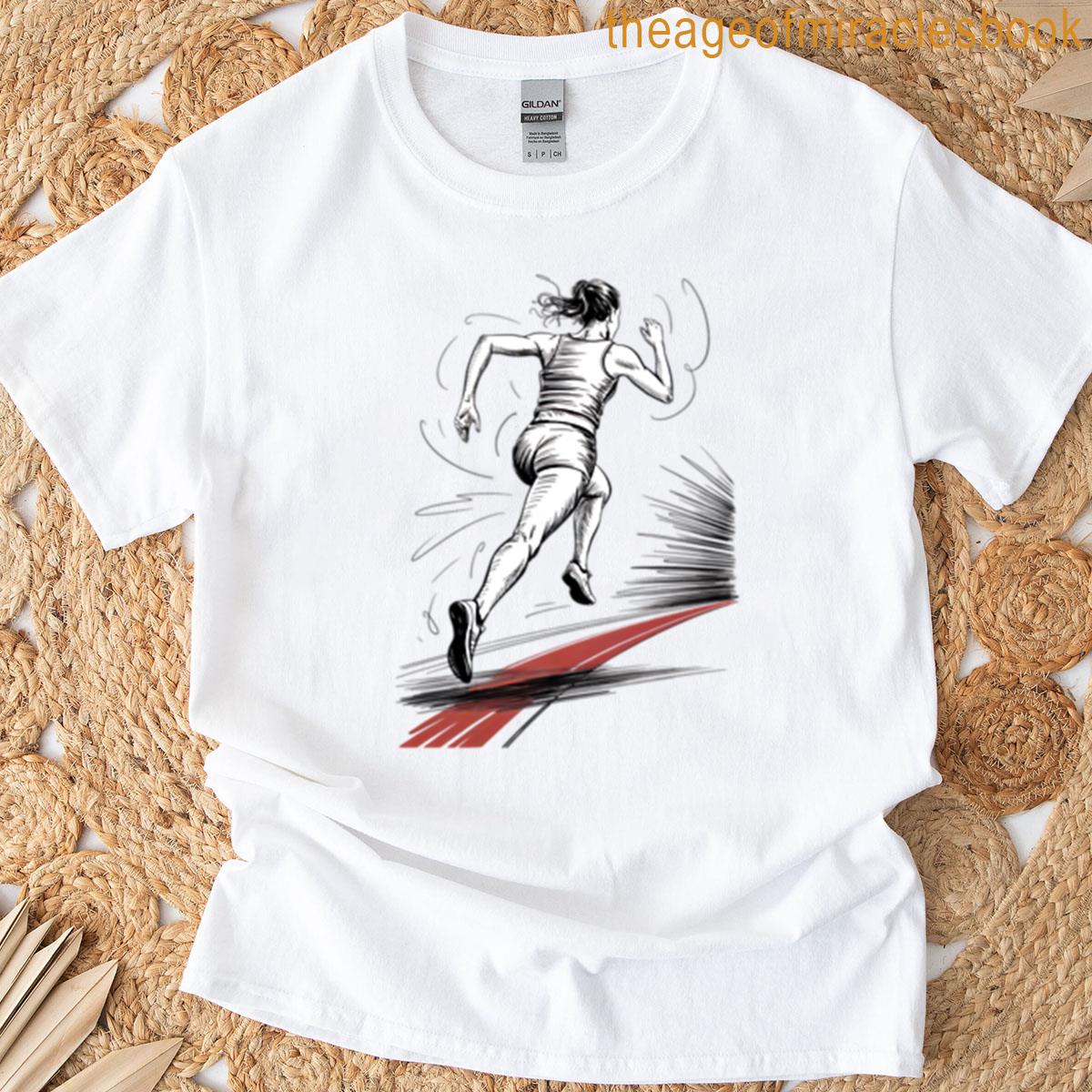 Dynamic Female Sprinter On Track T-shirt