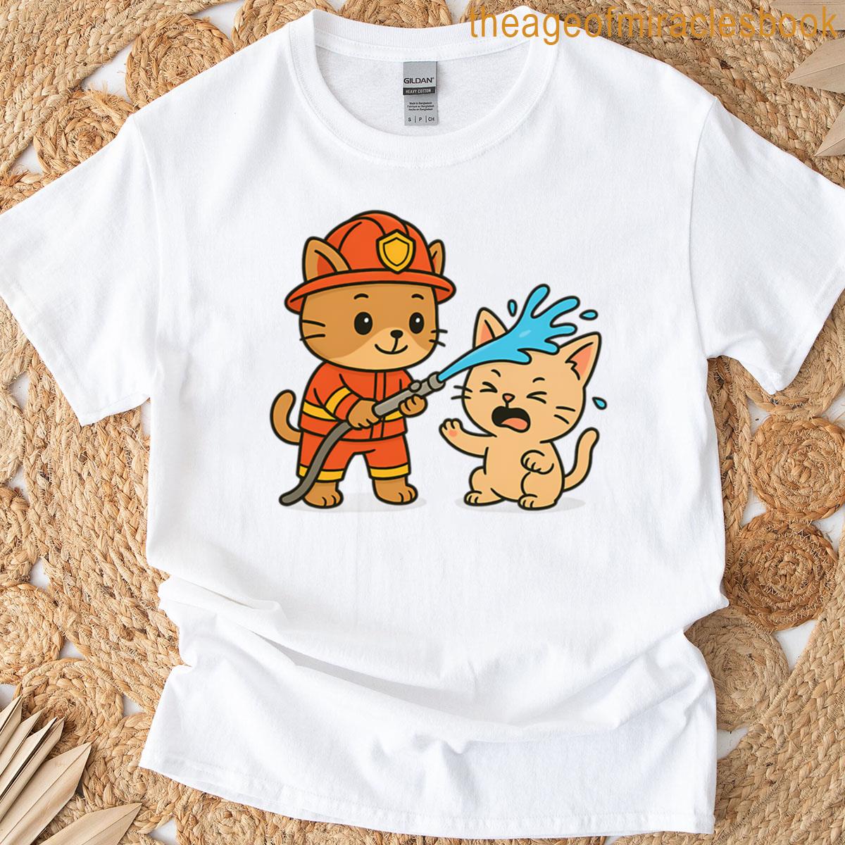 Kawaii Firefighter Cat Spraying Another Cat T-shirt