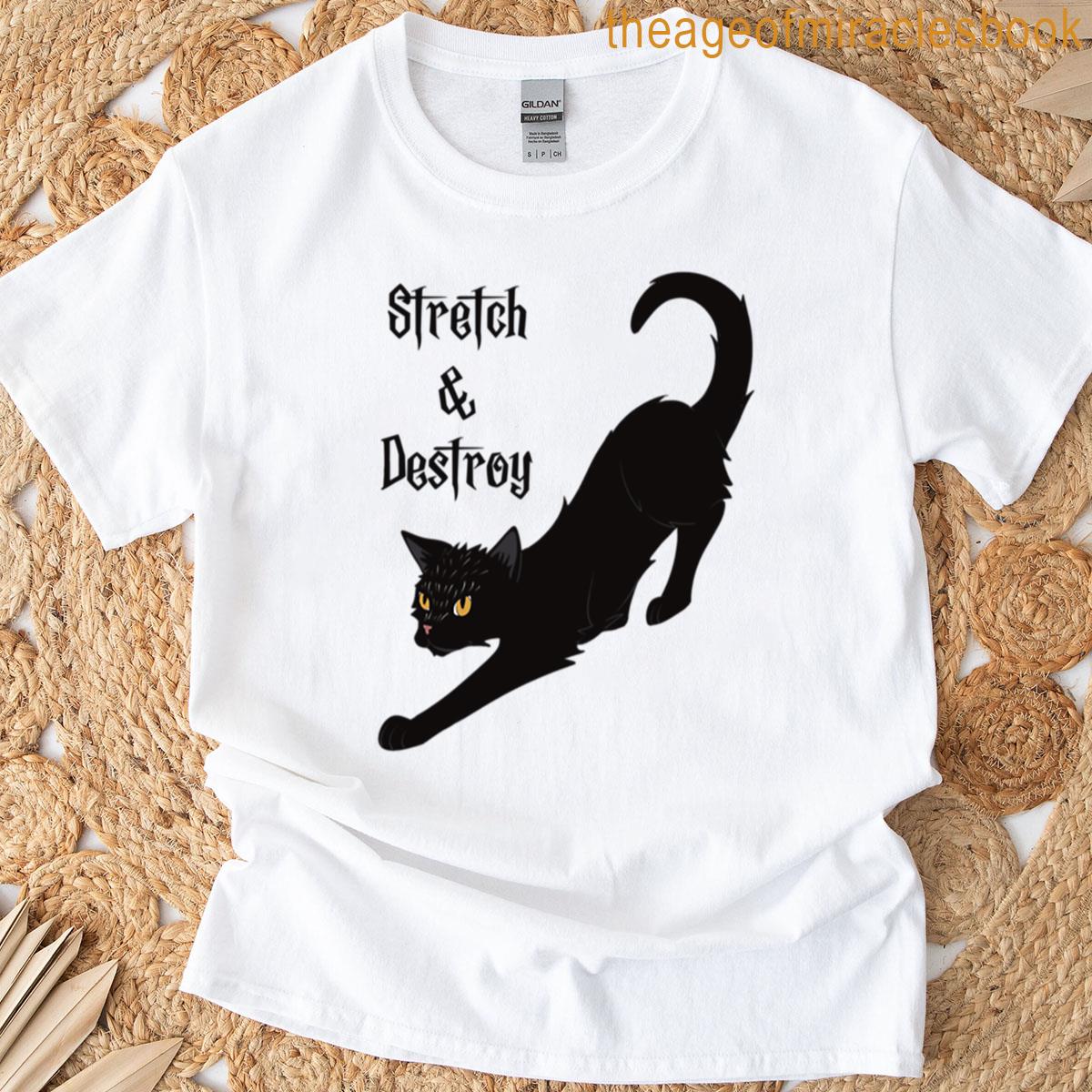 Stretch Destroy Halloween Black Cat Design T-shirt