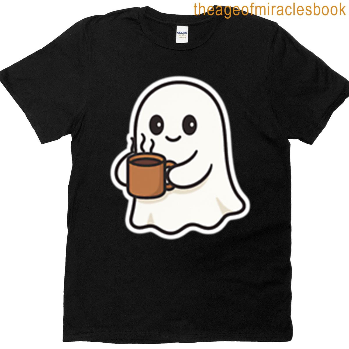 Dead Tired Cute Ghost With Coffee Funny Design T-shirt