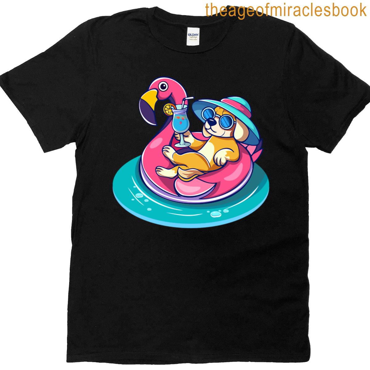 Dog On Flamingo Pool Float Oversized T-shirt