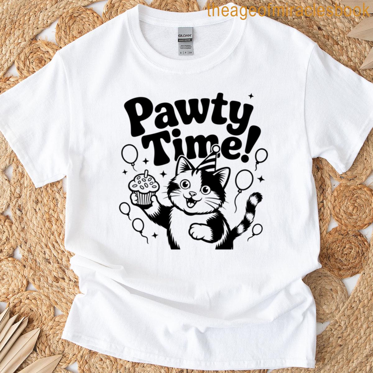 Cat Birthday Pawty Time Design T-shirt
