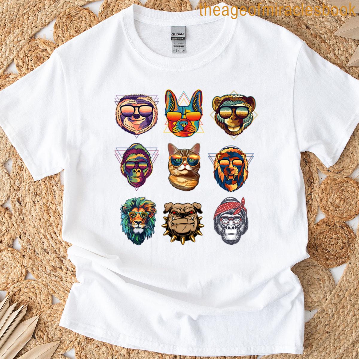 Cool Animals Sunglasses Retro Art T-shirt