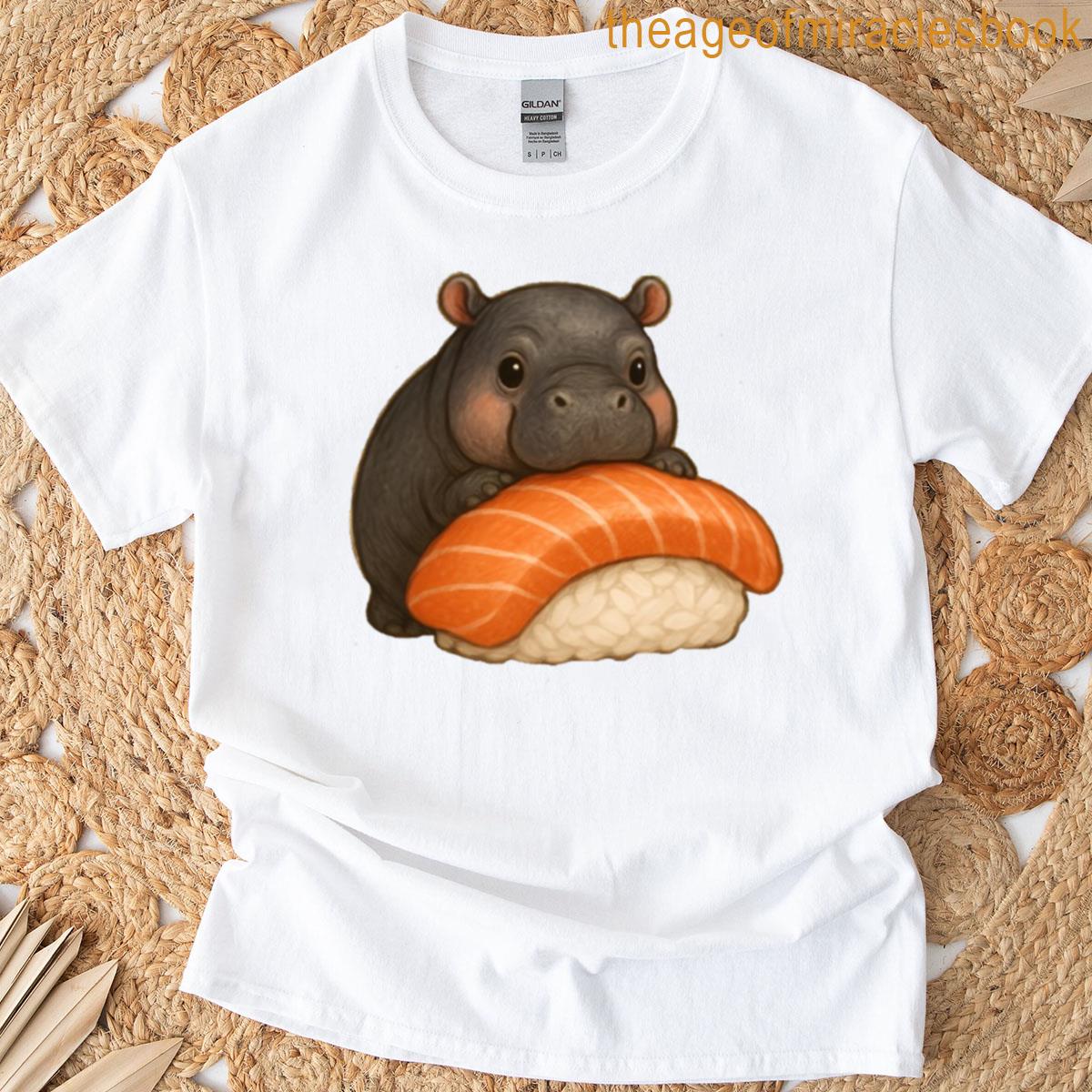 Hippo Moo Deng Hugging Sushi T-shirt