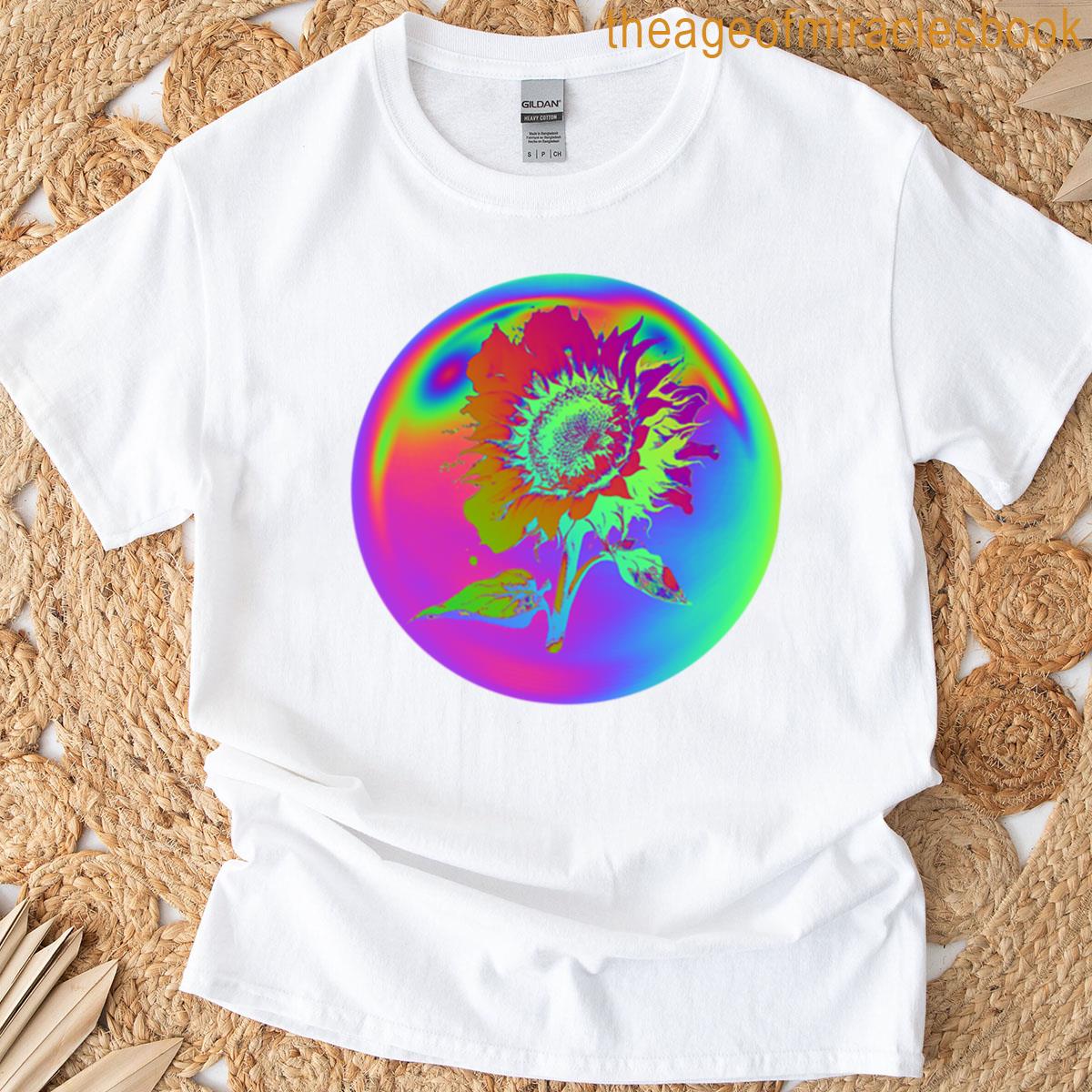 Neon Sunflower Design Psychedelic Rainbow Version T-shirt