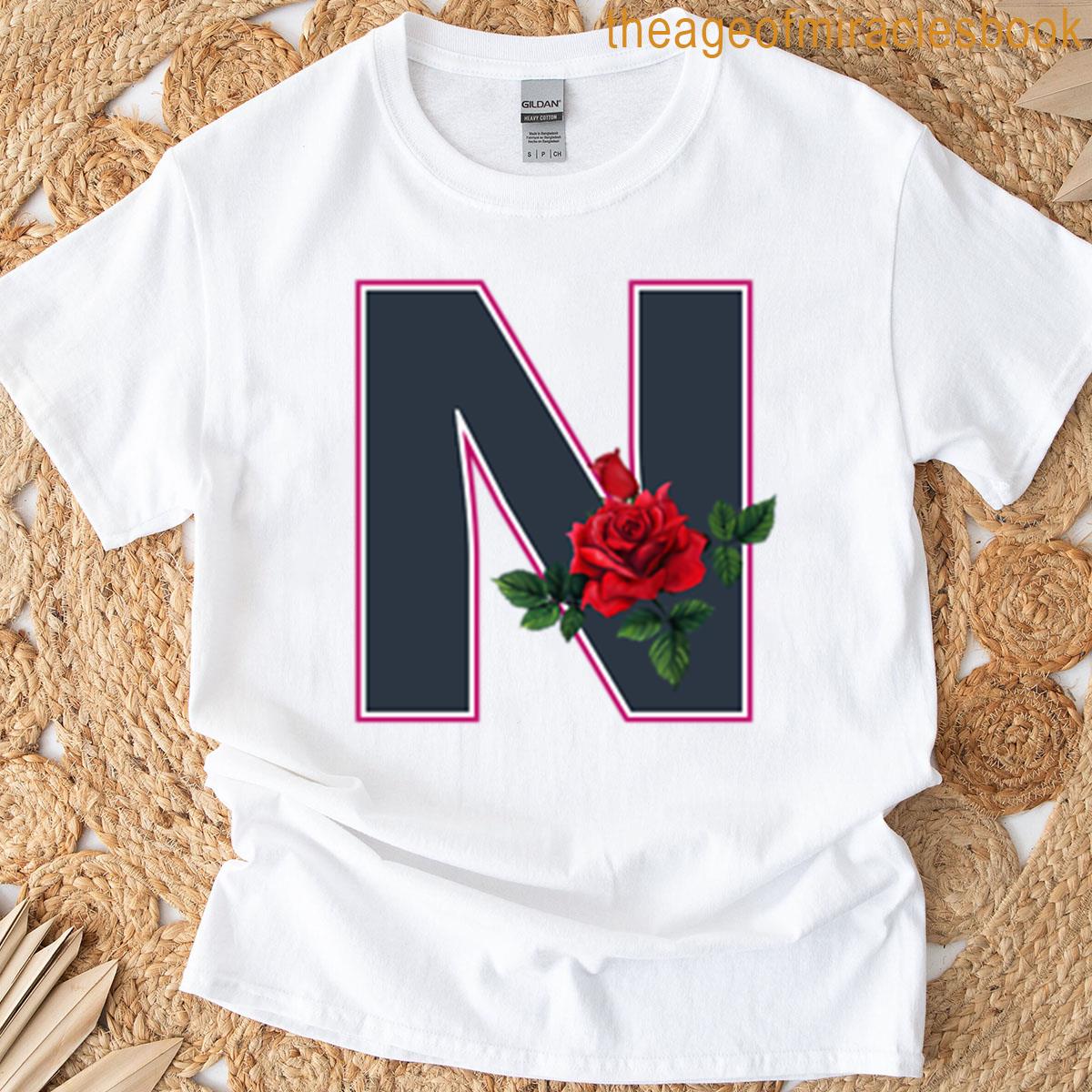 Rose Initial N Letter Design Romantic Gift T-shirt