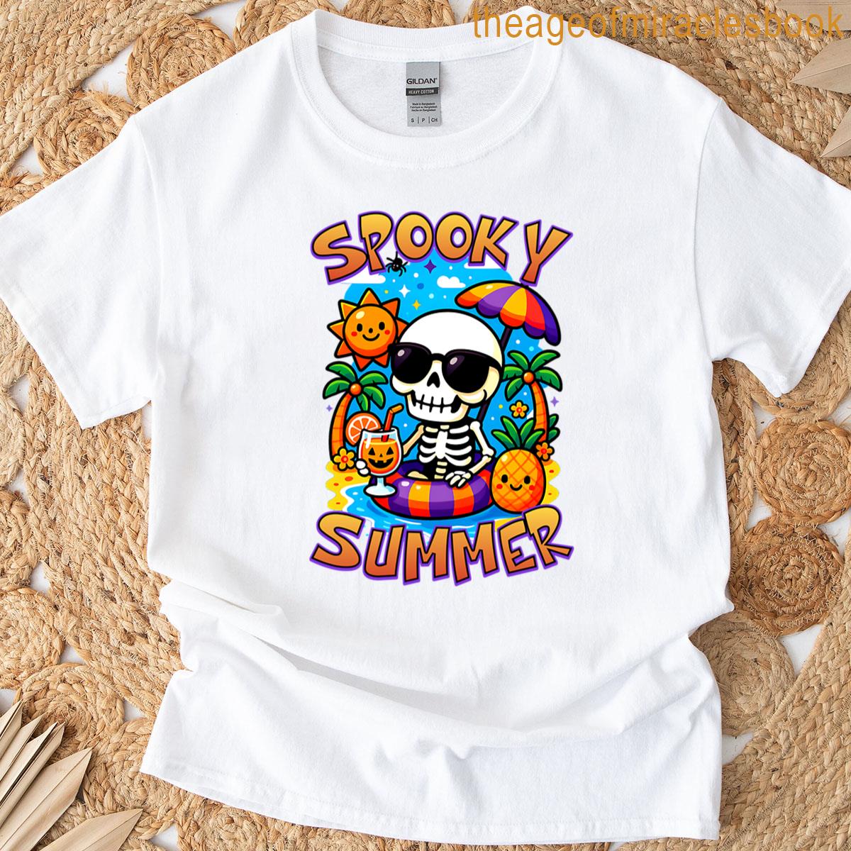 Spooky Summer Cool Skeleton Pool Floatie Oversized T-shirt