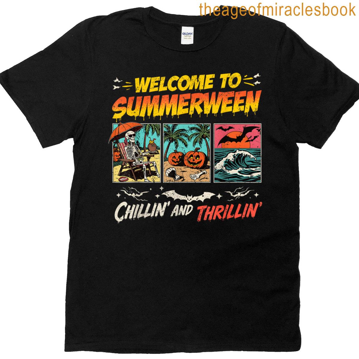 Welcome To Summerween Chillin Skeleton Beach Design T-shirt