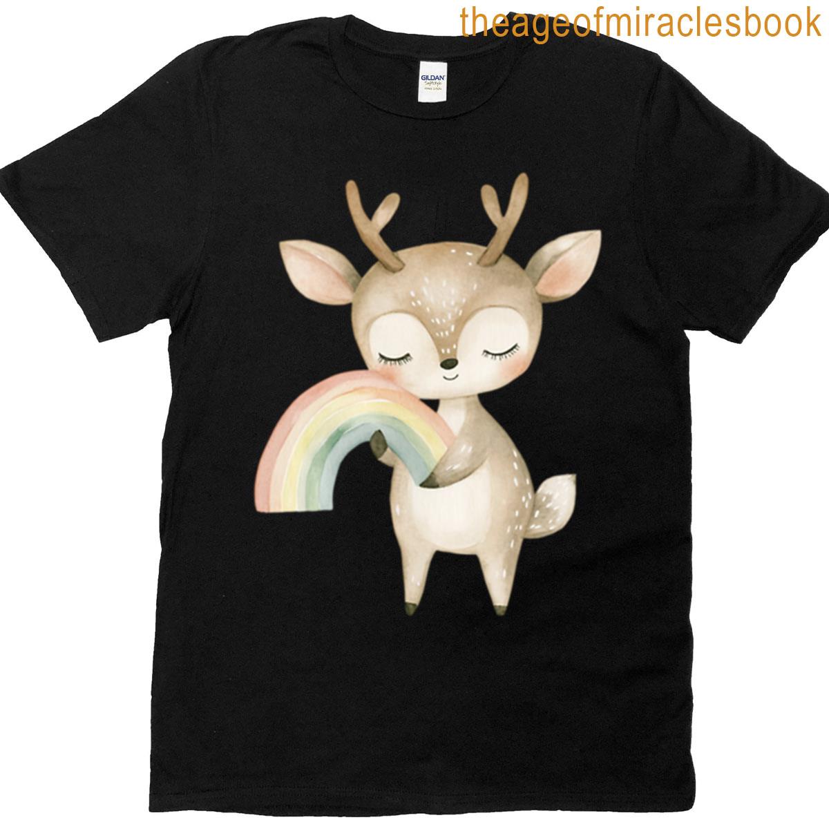 Rainbow Embrace Gentle Deer Hugging A Rainbow T-shirt