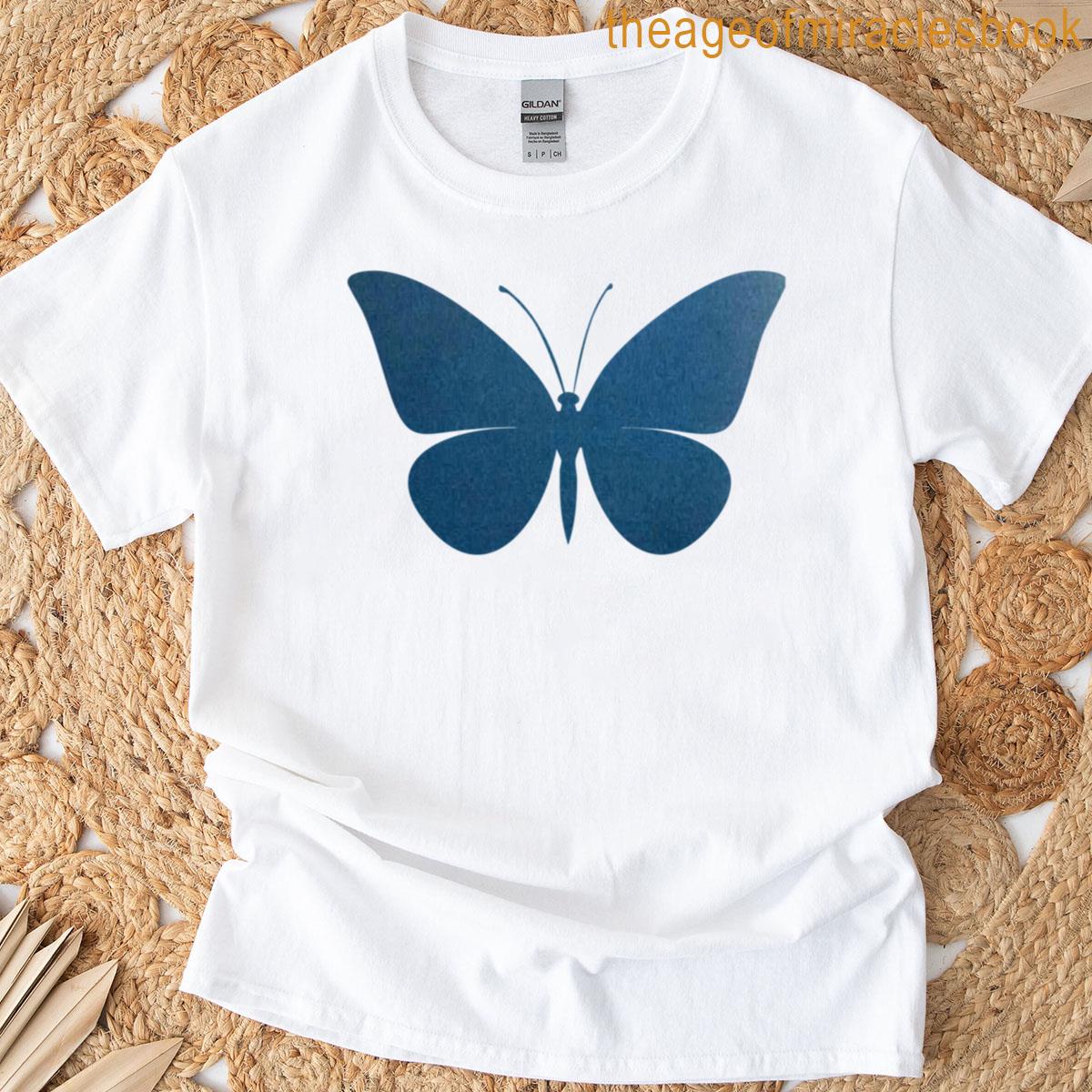 A Blue Book Cover Pattern Butterfly T-shirt