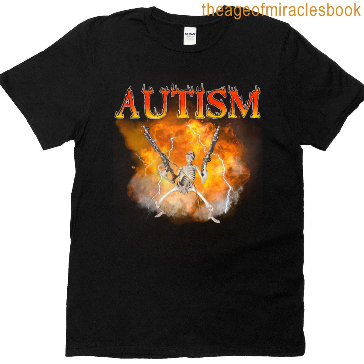 Autism Skeleton With Machine Gun Meme T-shirt