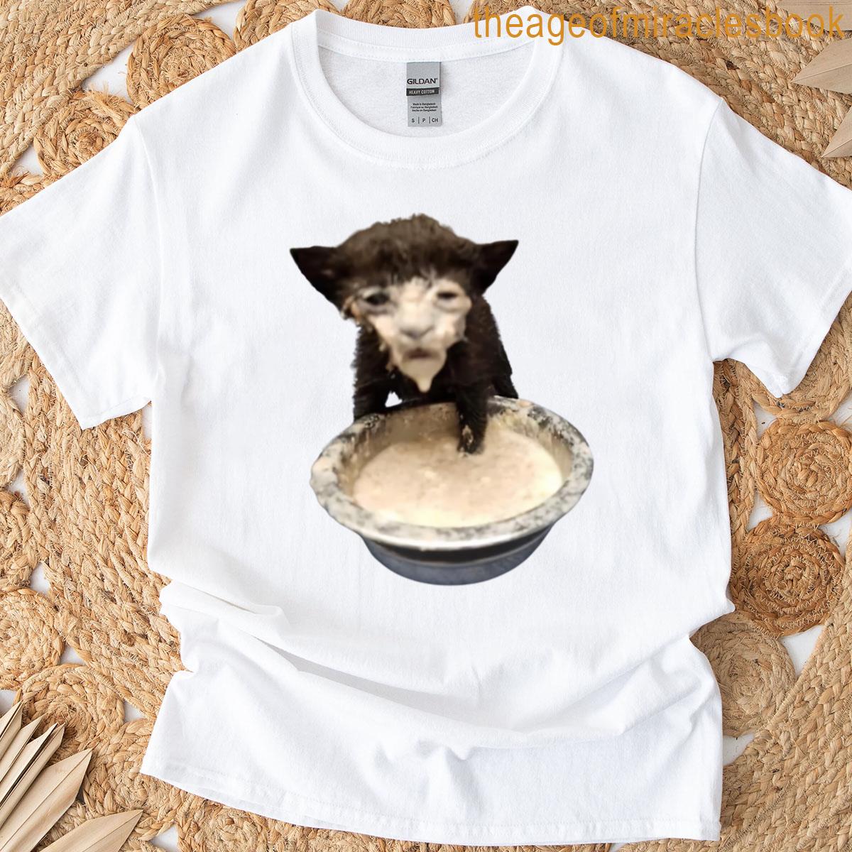 Milk Face Cat Meme Cursed Milk Cat T-shirt