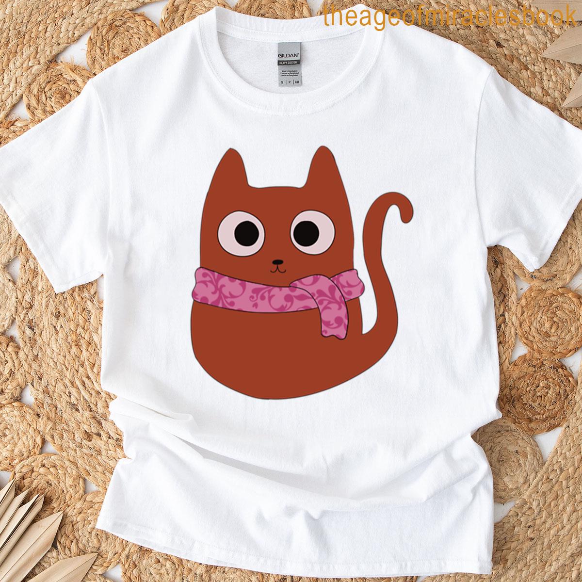 Orange Kitty With Pink Scarf T-shirt