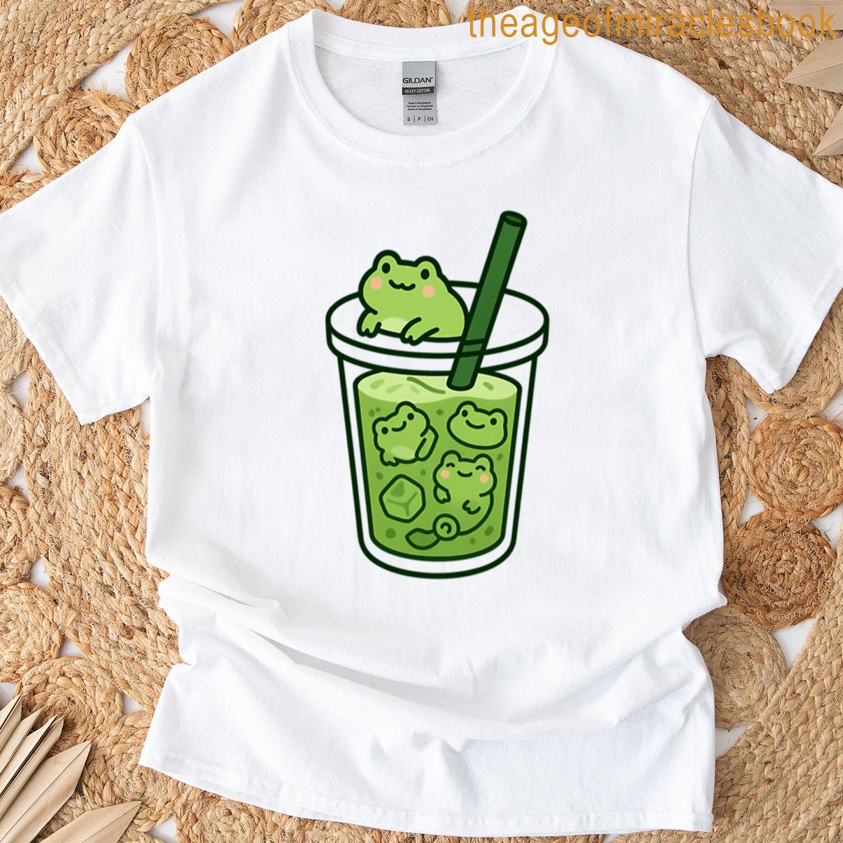 Frogcha Float Kawaii Matcha Latte Frog Sticker T-shirt