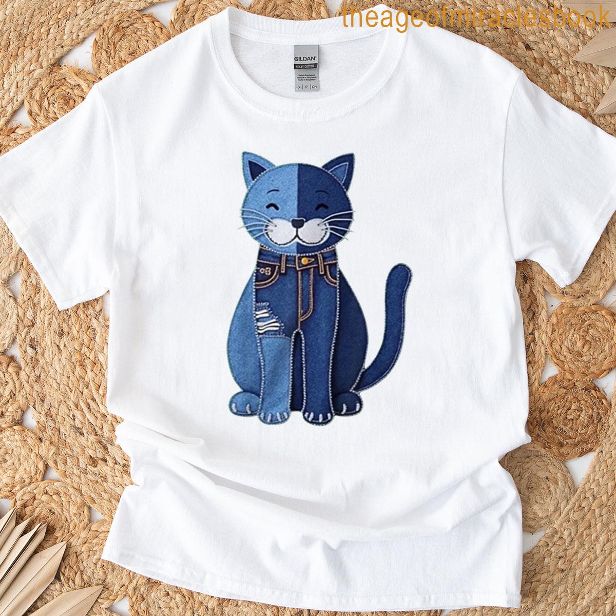 Cat Denim Patchwork Art T-shirt
