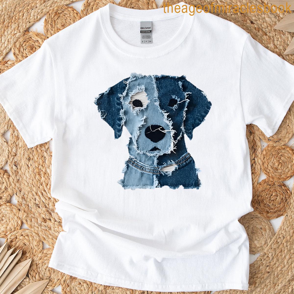 Retro Funny Denim Patch Animal Dog T-shirt