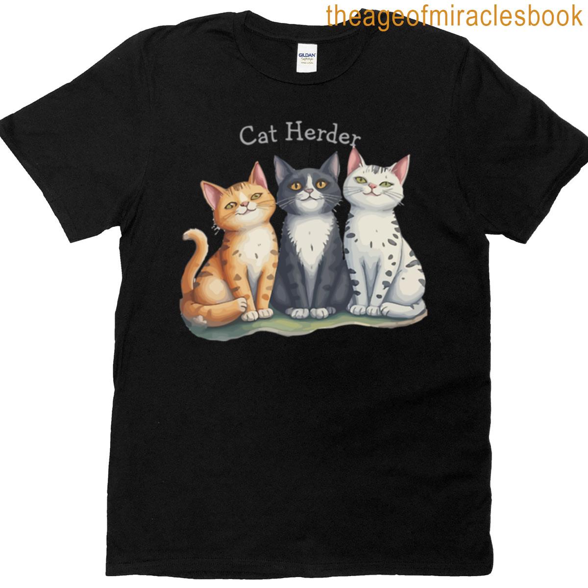 Cat Herder Funny Cartoon Cat Design T-shirt