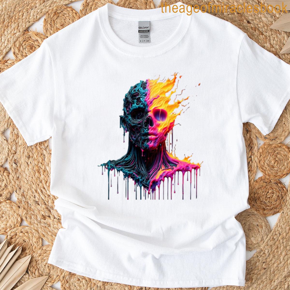 Melting Rainbow Skull – Psychedelic Fluid Art T-shirt