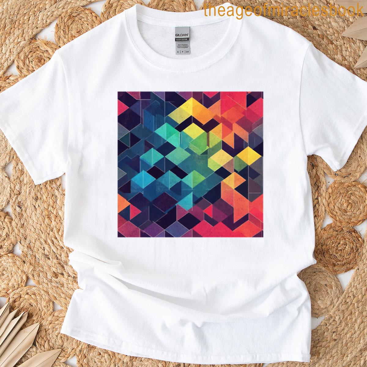 Rainbow Geometric Hexagon Pattern Seamless Colorful Abstract Design Oversized T-shirt
