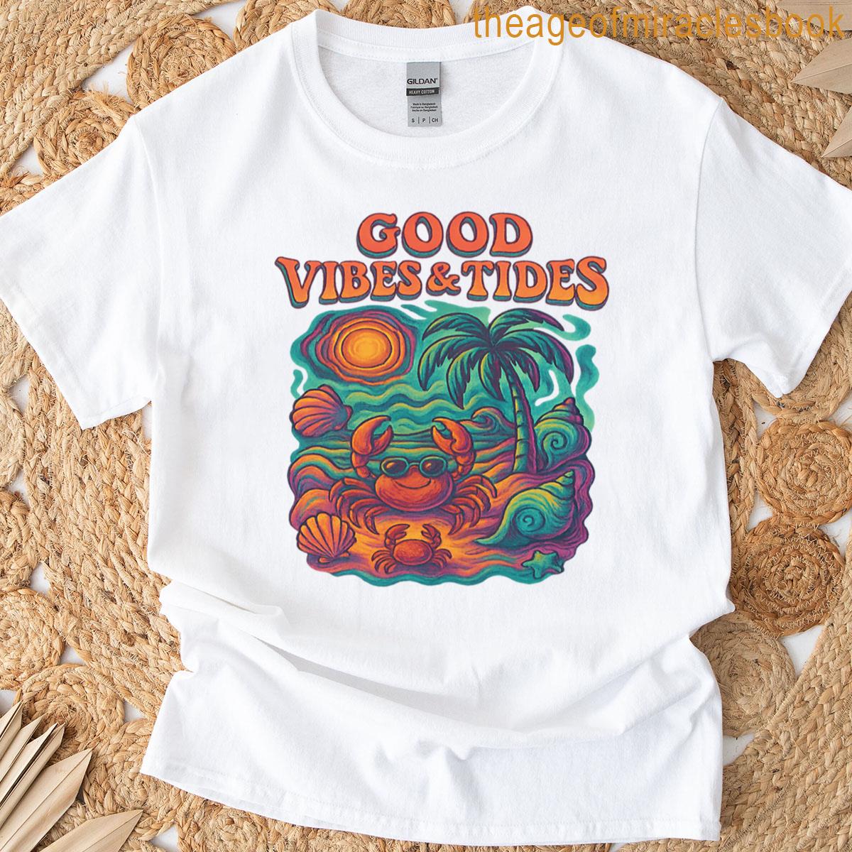 Good Vibes Tides Retro Psychedelic Beach Design T-shirt