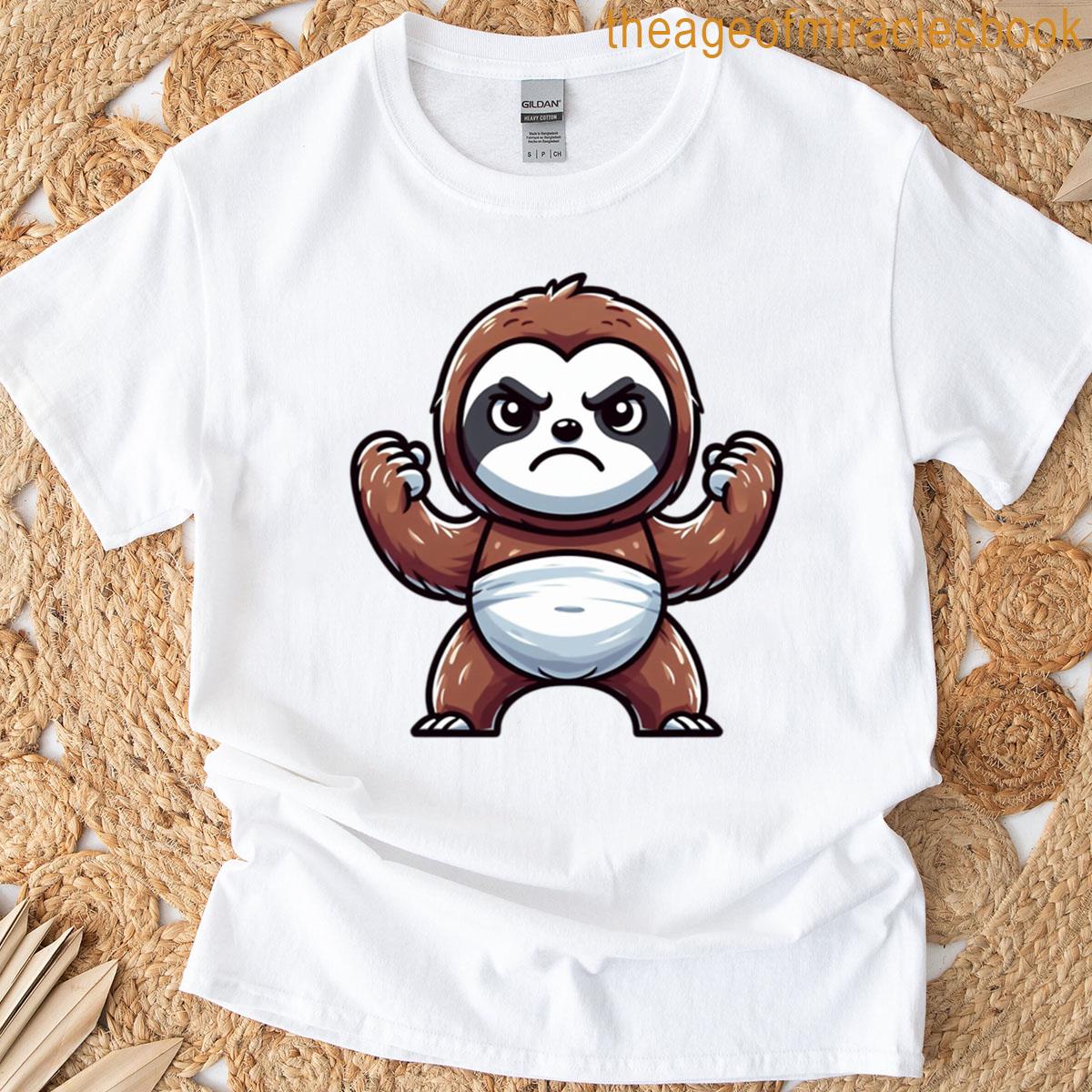 Angry Cartoon Sloth Standing Up Grumpy Lazy Rage T-shirt