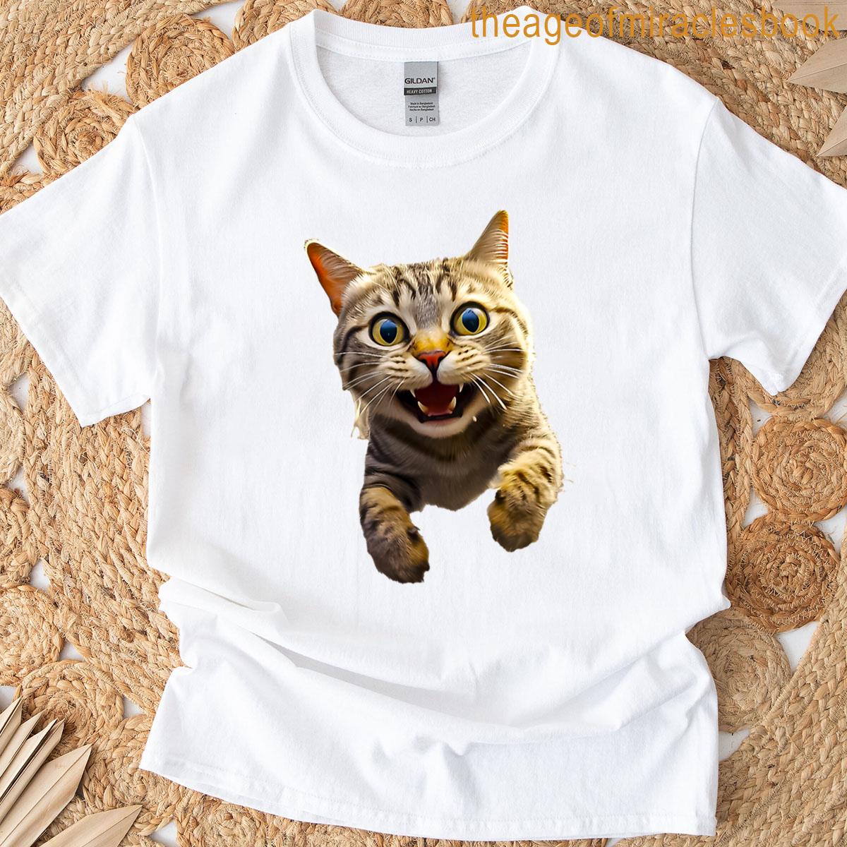 Funny Jumping Cat With Crazy Expression Cats Lovers Oversized T-shirt