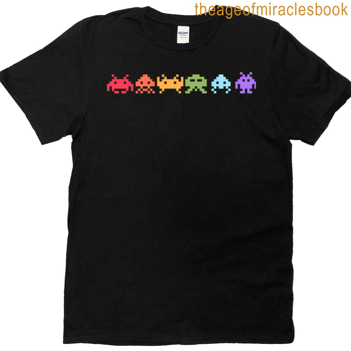 Space Invaders Pixel Art Rainbow Aliens T-shirt