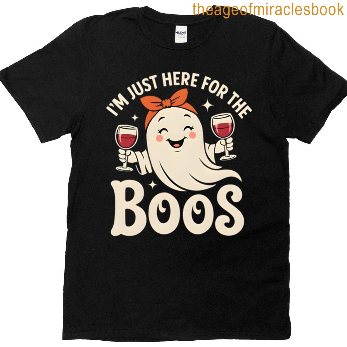 Cheerful Ghost With Wine Glasses Halloween T-shirt