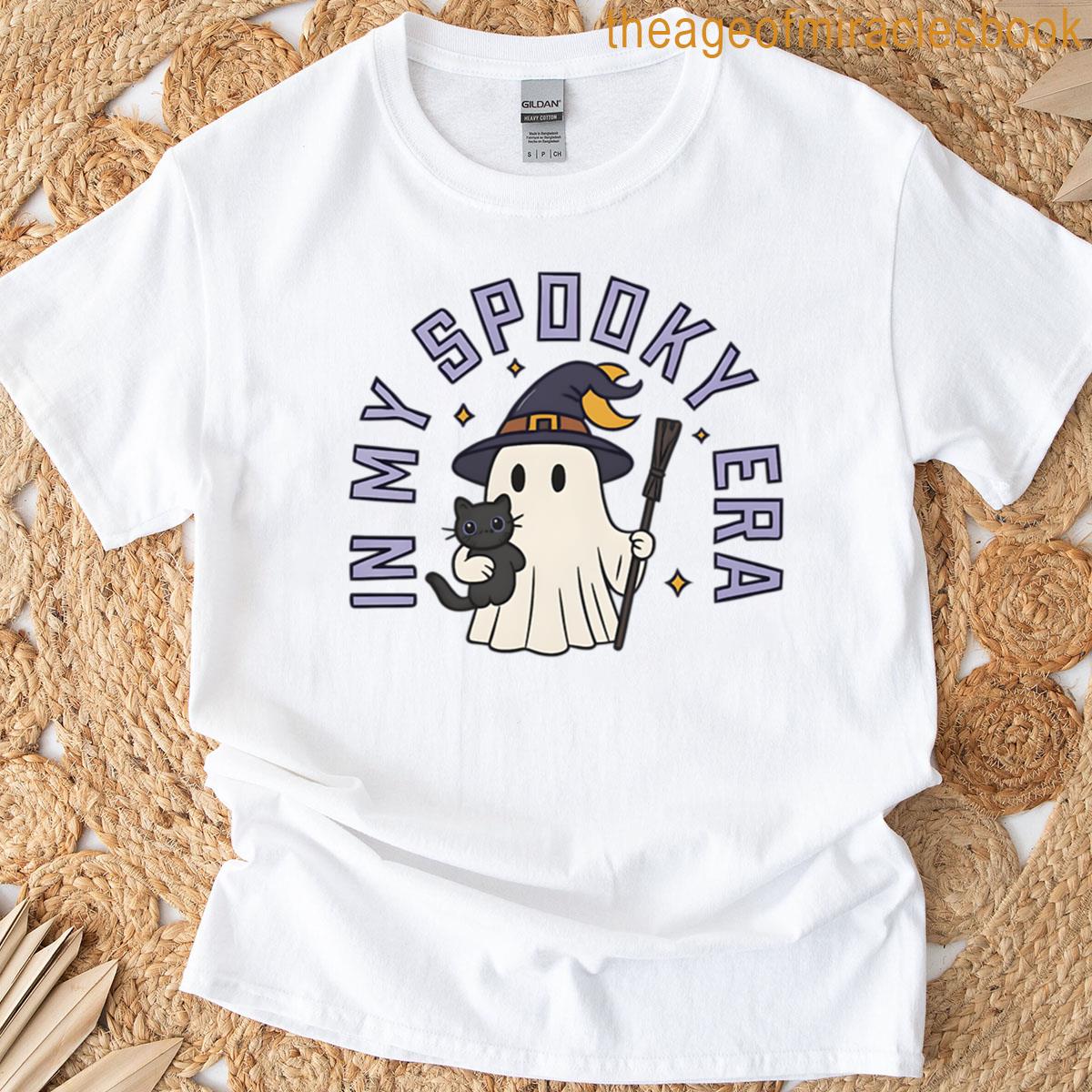 Cute Cartoon Ghost And Cat Halloween T-shirt