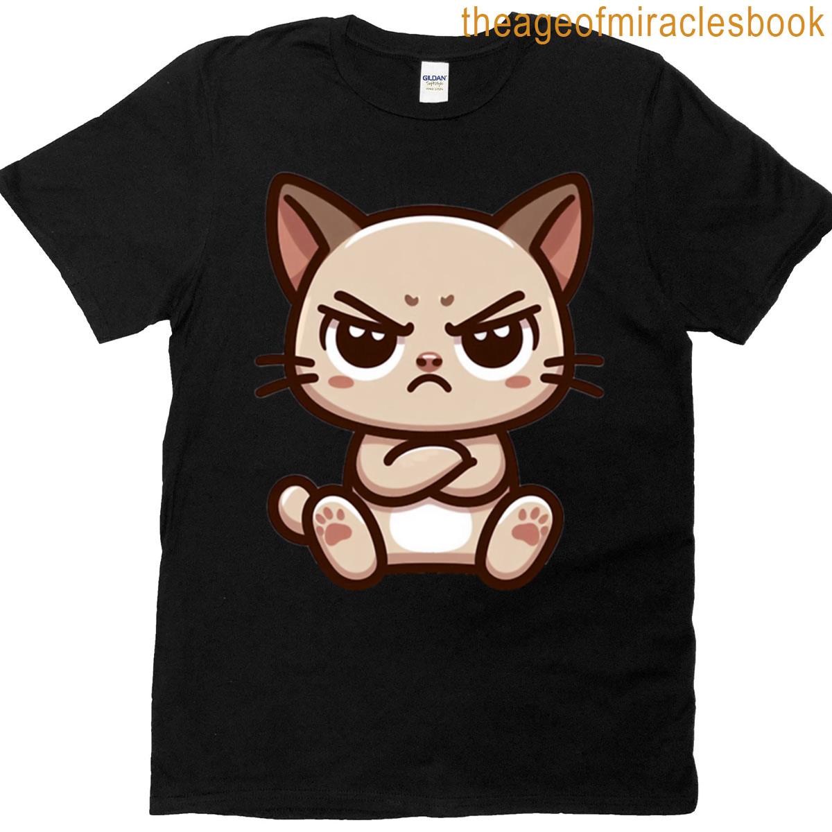 Grumpy Cartoon Cat – Angry Mood Animal Drawing T-shirt