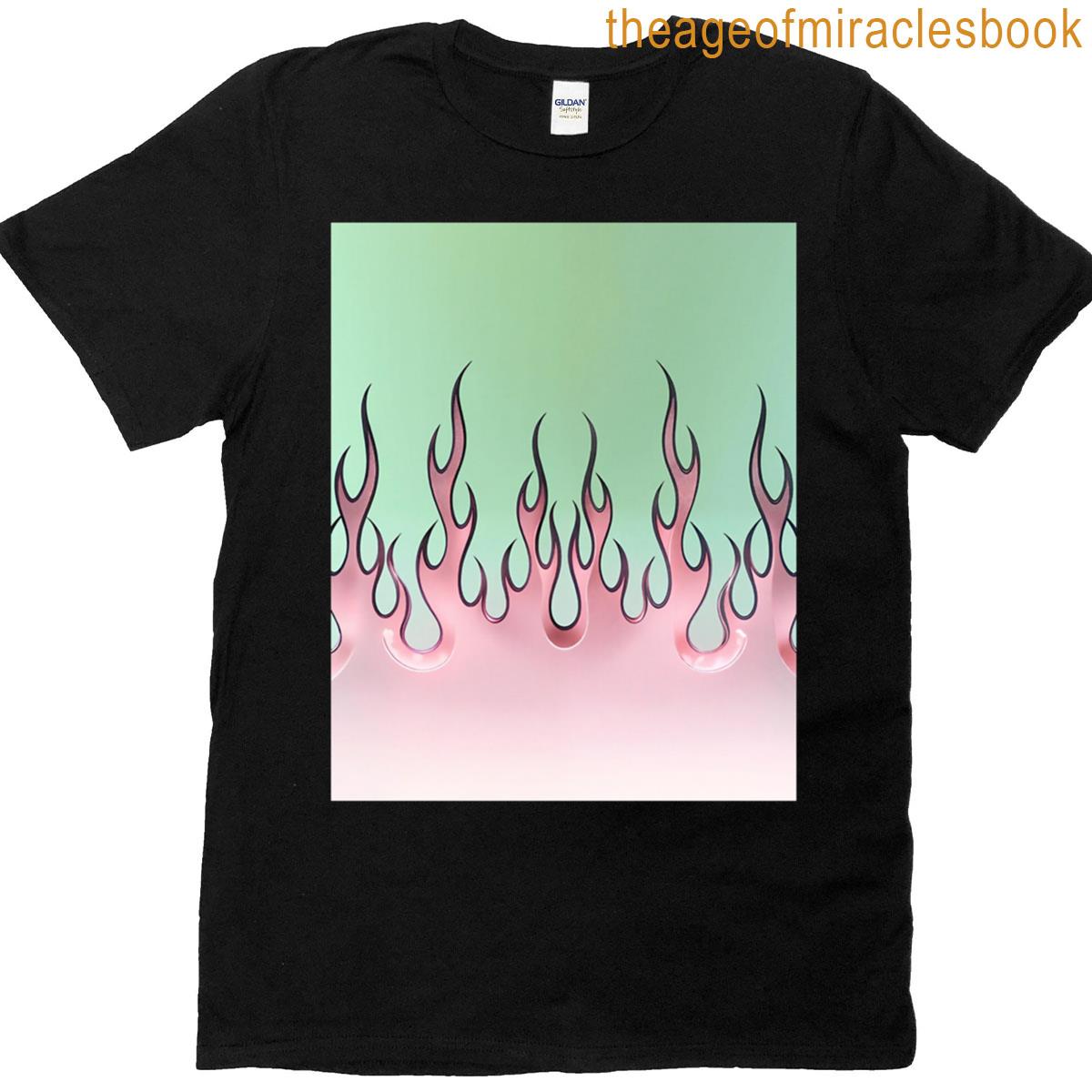 Pink And Green Flames Graphic T-shirt