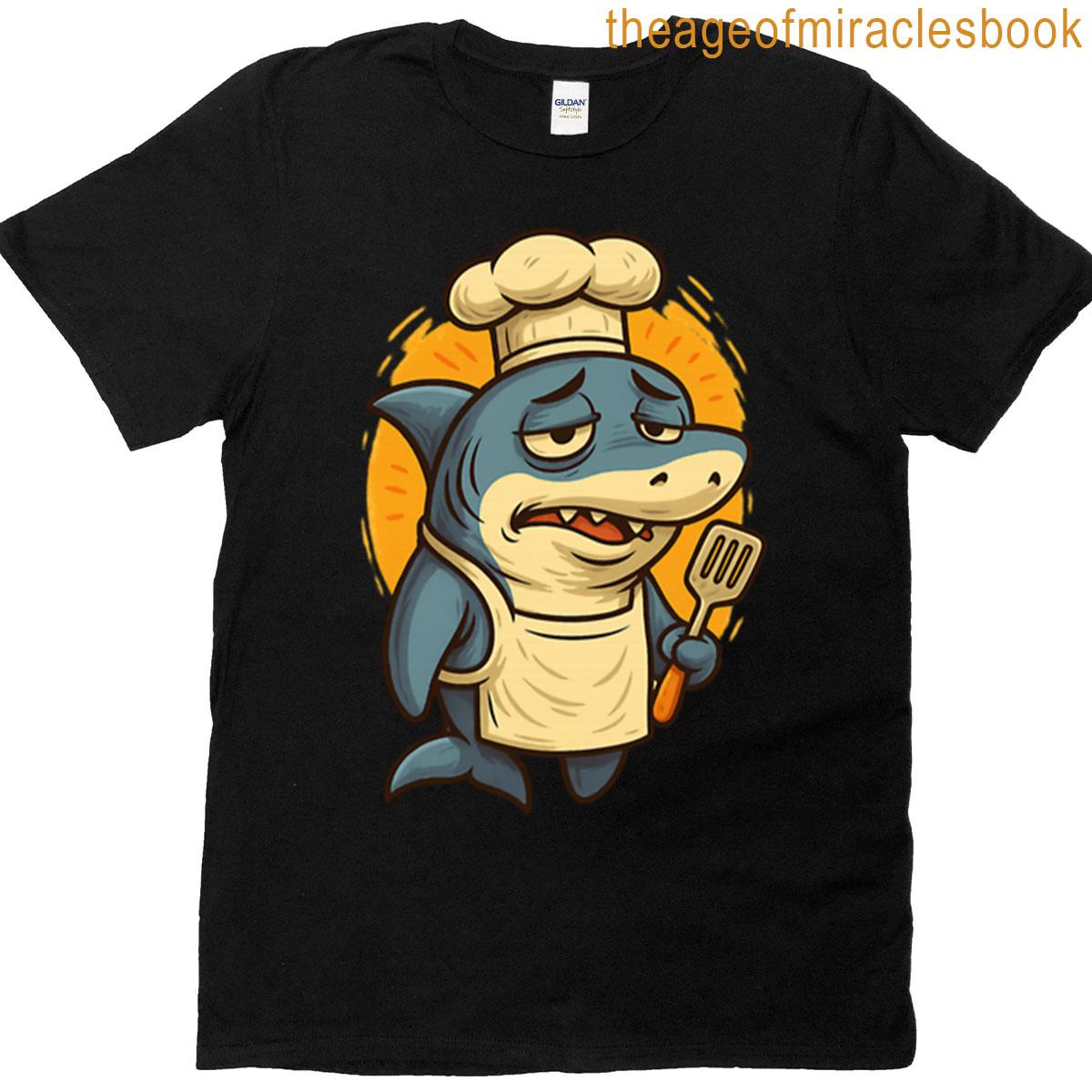 Tired Shark Chef Cute Grumpy Kitchen Buddy T-shirt