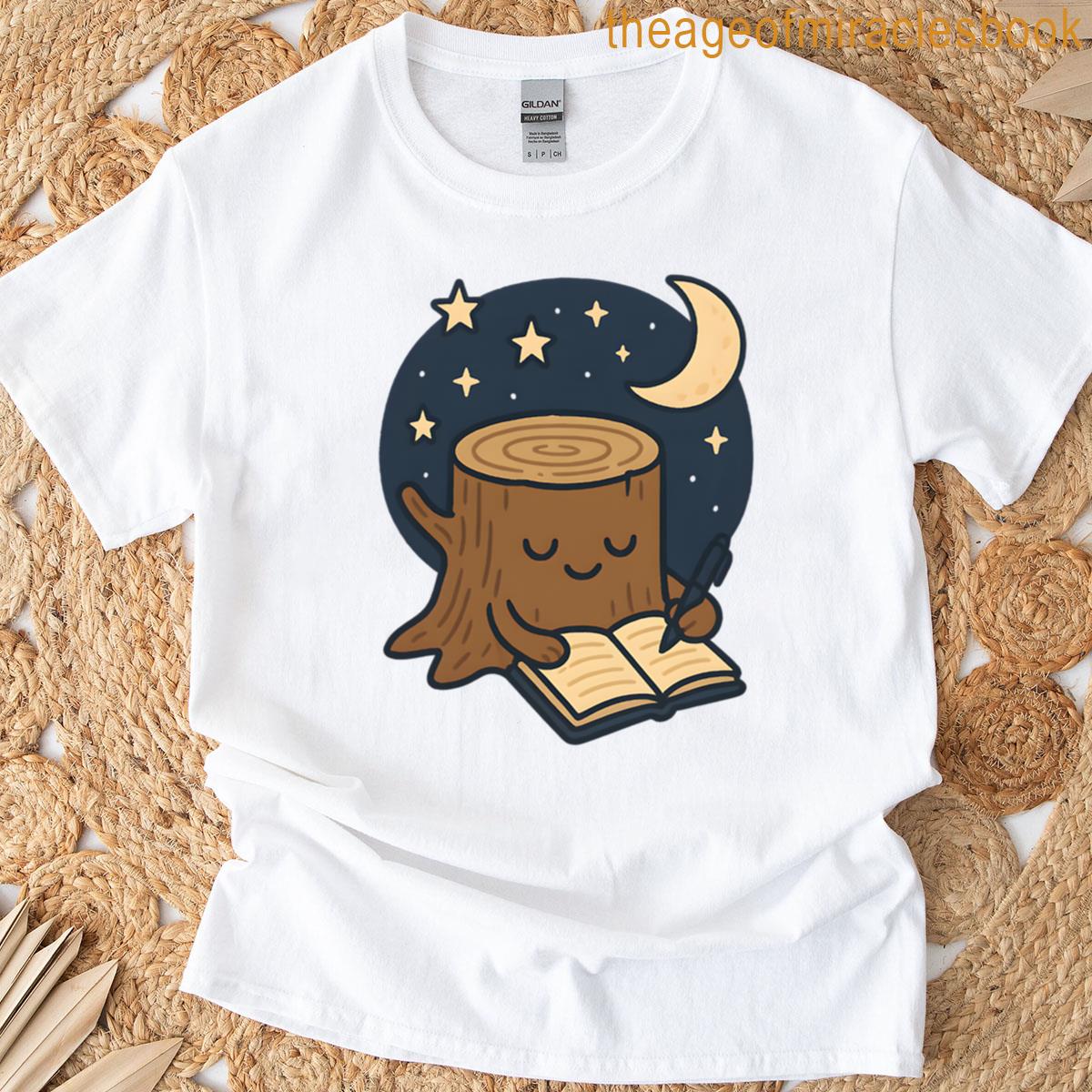 Tree Stump Writing In A Diary Under Moonlight T-shirt