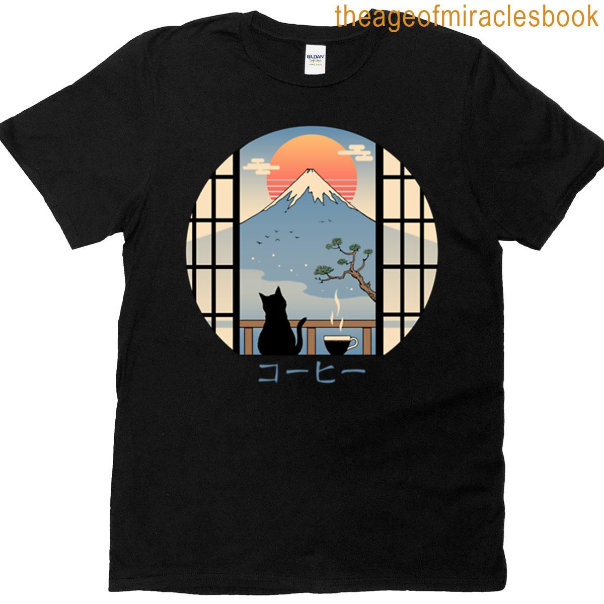 Coffee Cat In Mt Fuji T-shirt