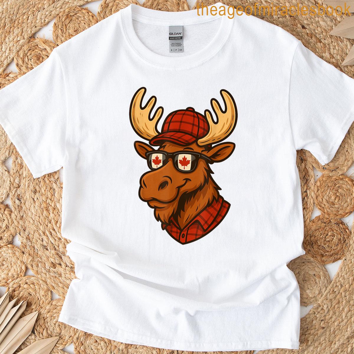 Cool Canadian Moose Sunglasses Maple Leaf T-shirt