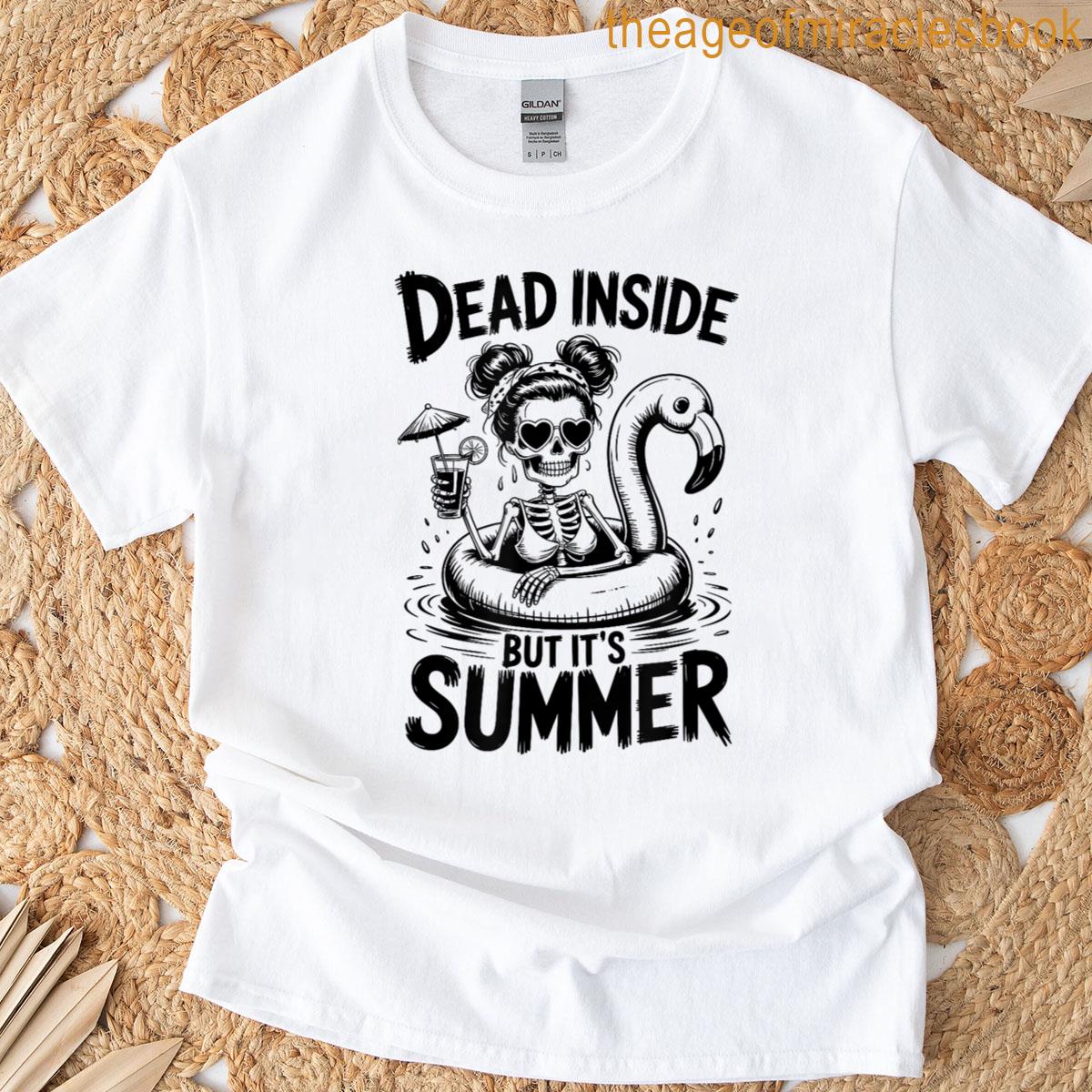 Dead Inside But Its Summer Skeleton Flamingo Pool Float T-shirt