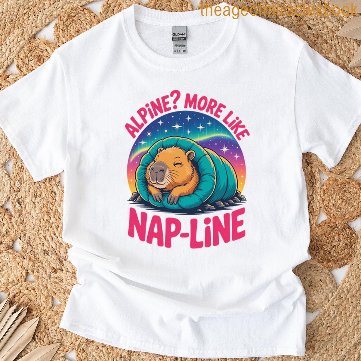 Funny Capybara Sleeping Alpine Nap Pun Design T-shirt