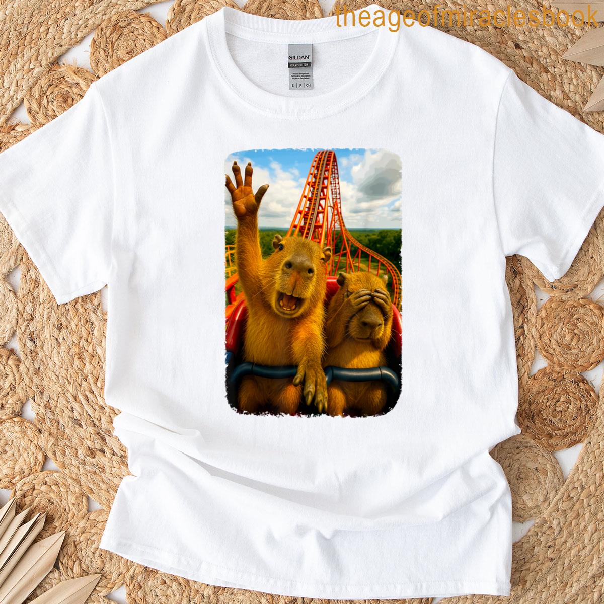 Funny Capybaras On Rollercoaster Ride Capybara Meme T-shirt