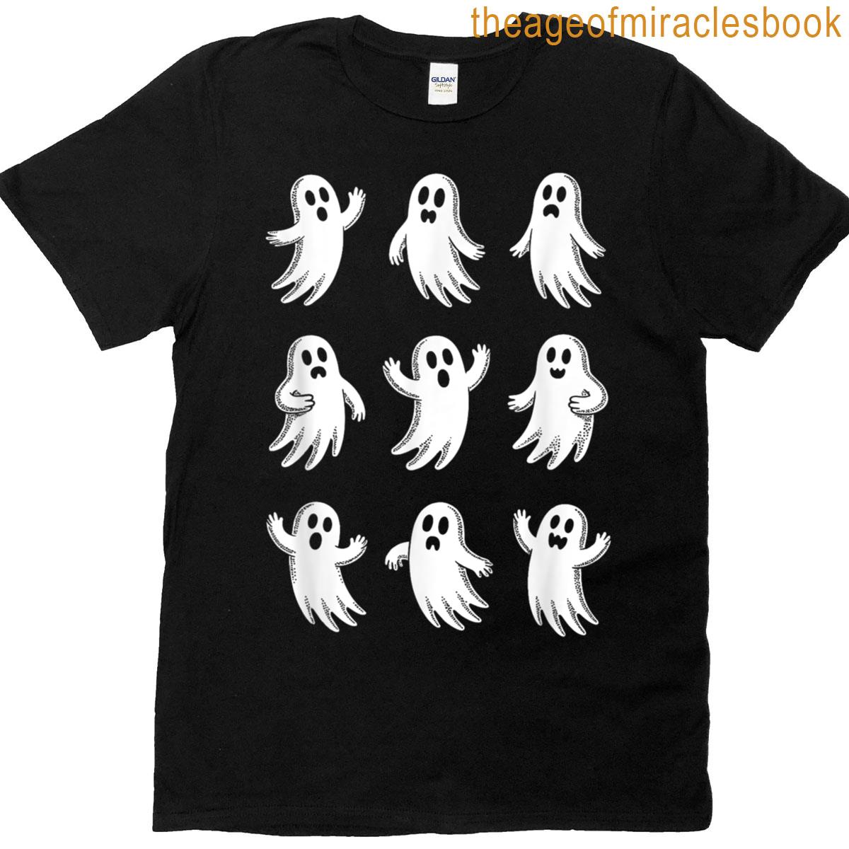 Halloween Ghost Grid Retro Spooky Cute Ghost Expressions T-shirt