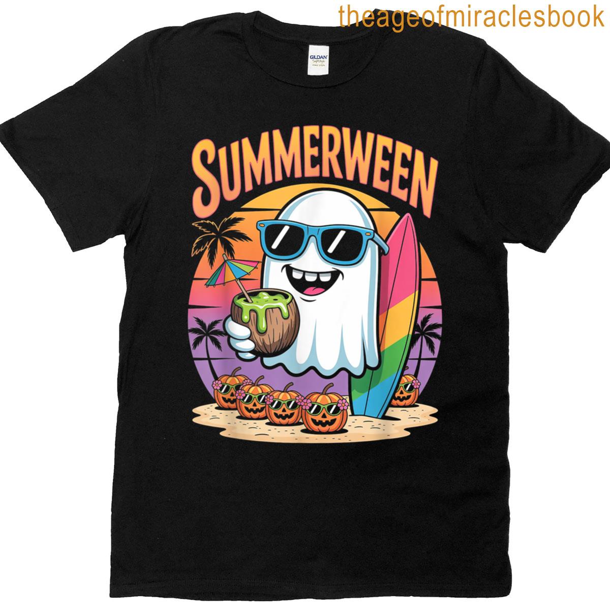 Summerween Ghost Beach Funny Spooky Halloween Vacation Tee T-shirt