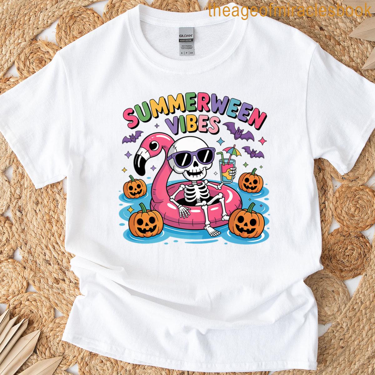 Summerween Vibes Skeleton Halloween Beach Fun Premium T-shirt