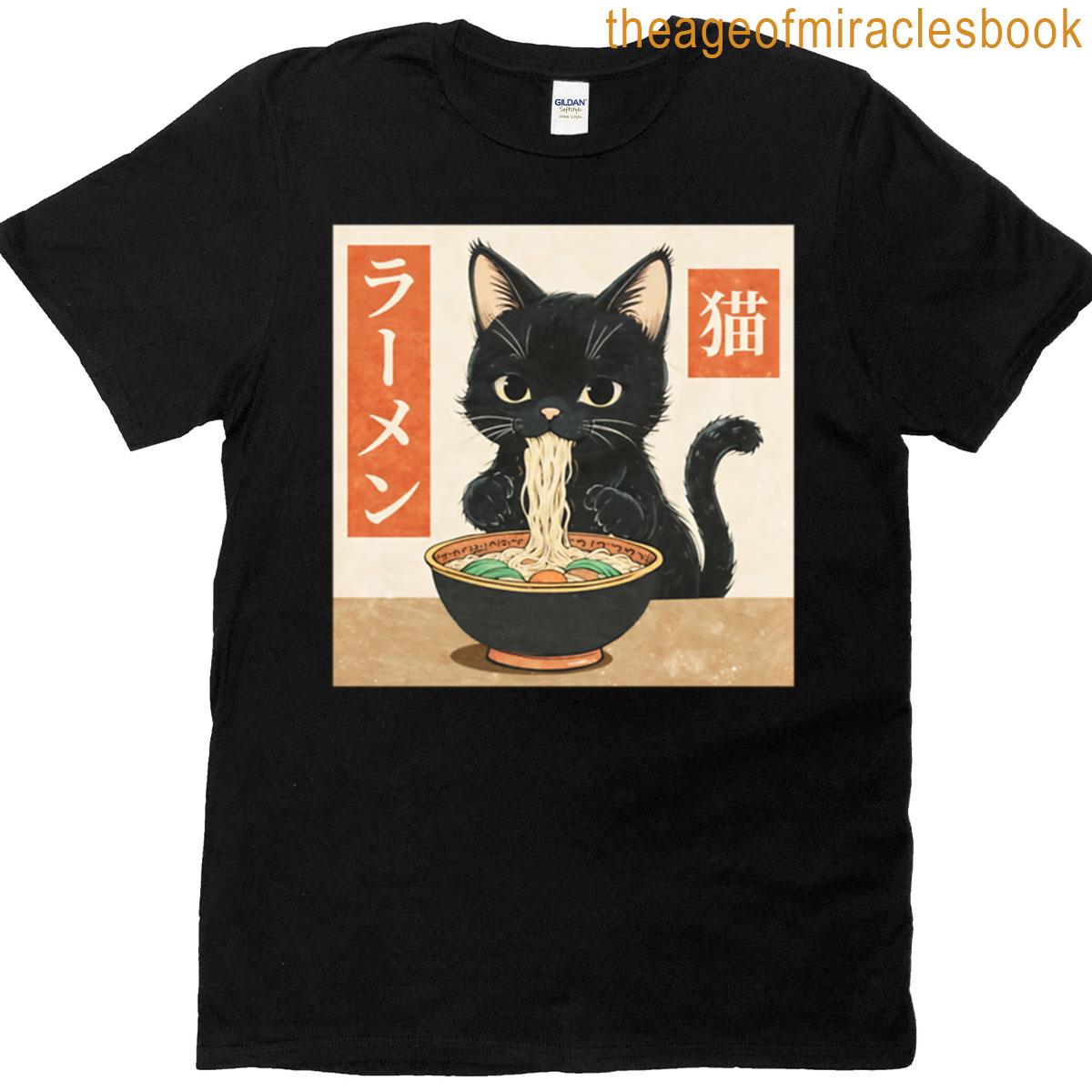 Black Cat Eating Ramen Oversized T-shirt