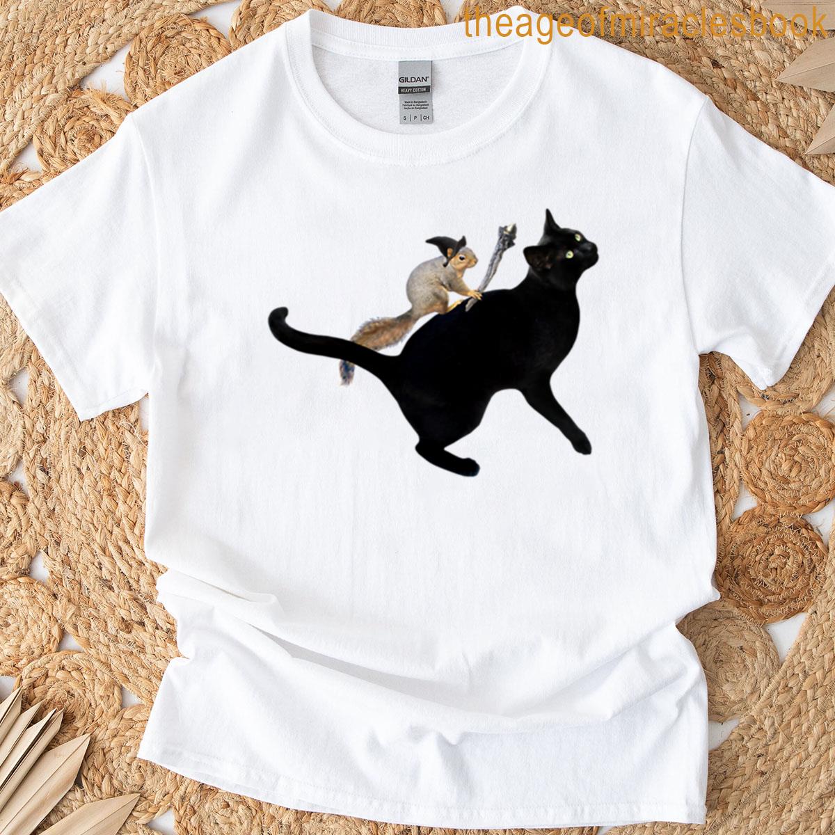 Squirrel Witch On Black Cat T-shirt