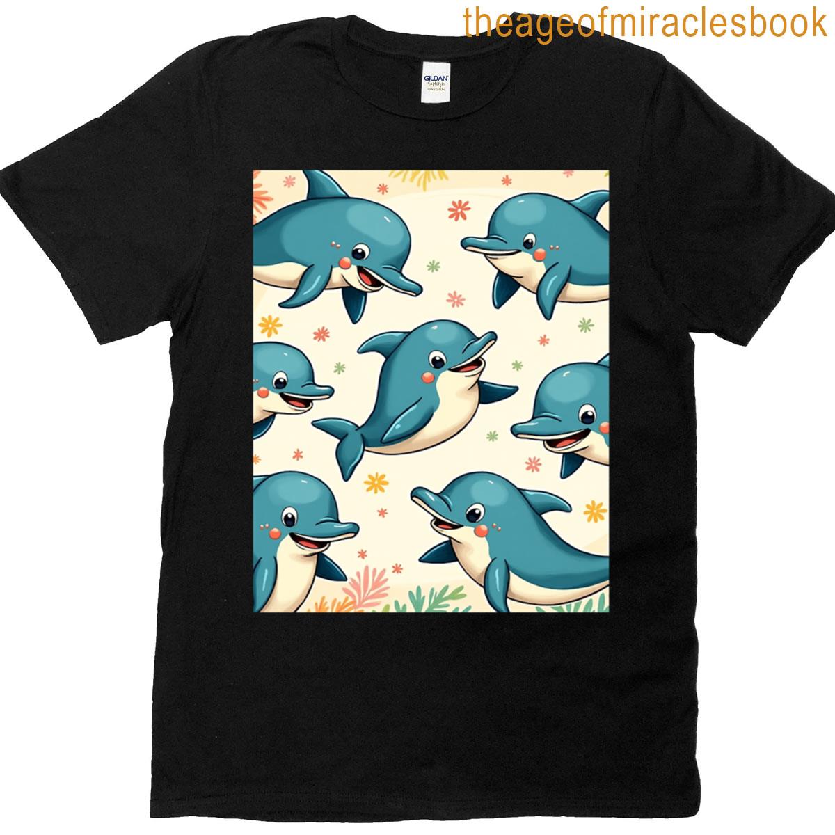 Cute Cartoon Dolphins Pattern Graphic T-shirt