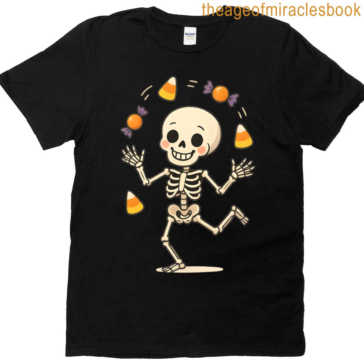 Cute Halloween Skeleton Playing With Candy T-shirt